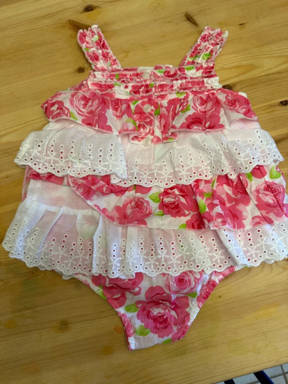 First Impressions 18 months roses, and eyelet dress attached bloomers EUC